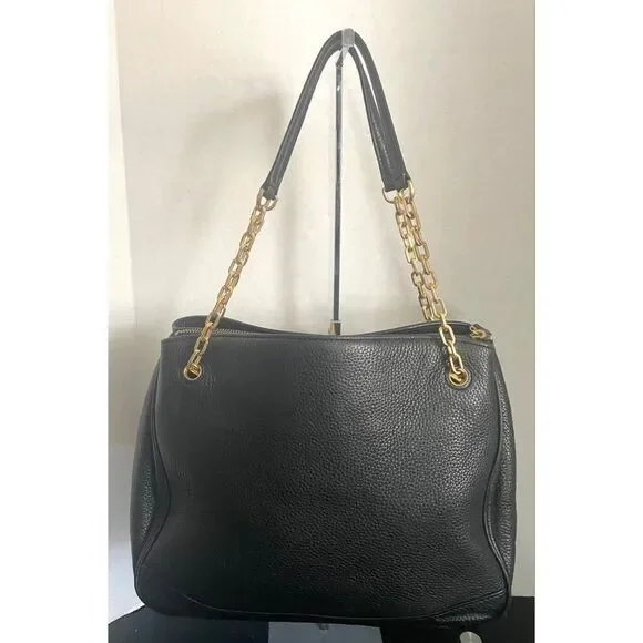 Tory Burch Medium Shoulder Chain Bag Black Leather Handbag with Gold Accents - Picture 2 of 14